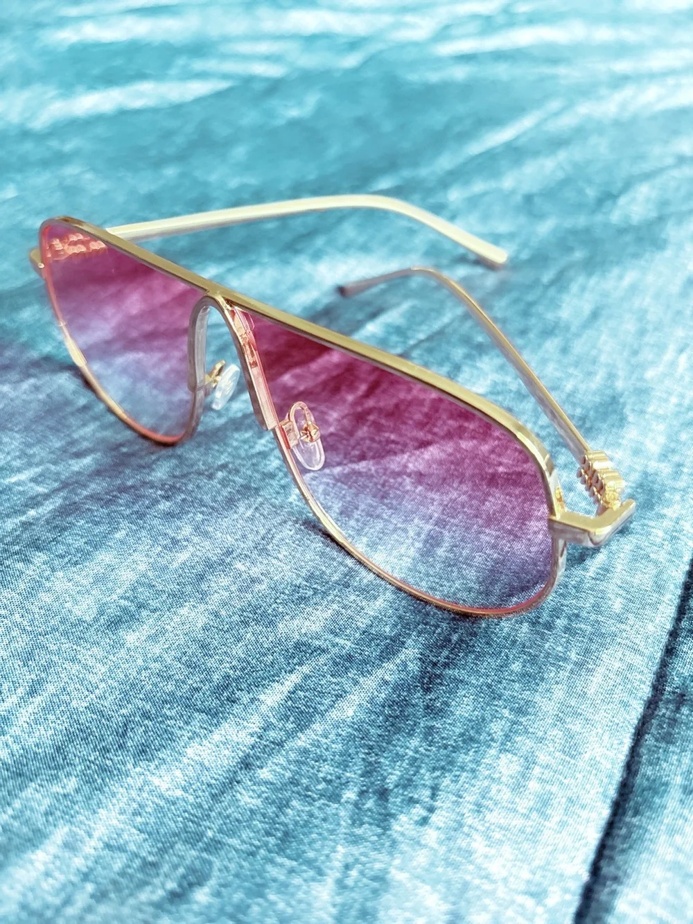 Pink Gradient Aviator Sunglasses Gold Tone Frame